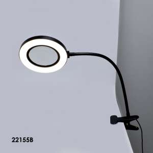 Flexible magnifier with clip and LED lighting, mains-powered 22155B