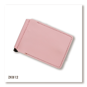Pink Basic Leather Money Clip for Banknotes and Cards