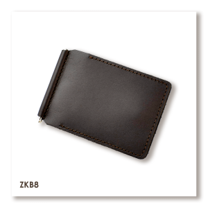 Dark brown basic leather money clip for banknotes and cards
