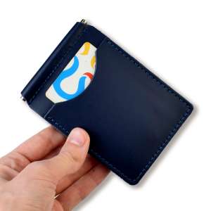 Blue Leather Money and Card Clip with Coat of Arms