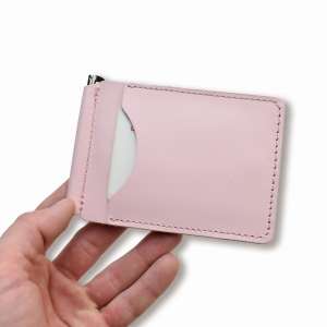 Pink leather bill and card clip with coat of arms