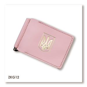 Pink leather bill and card clip with coat of arms