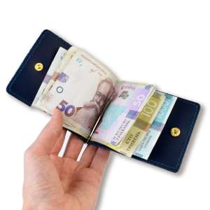 Blue Leather Money and Card Clip with Coat of Arms
