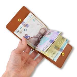 Terracotta Leather Money and Card Clip with Coat of Arms