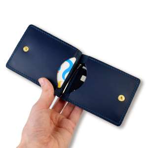 Blue Leather Money and Card Clip with Coat of Arms