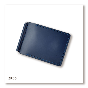 Blue Basic Leather Money Clip for Bills and Cards