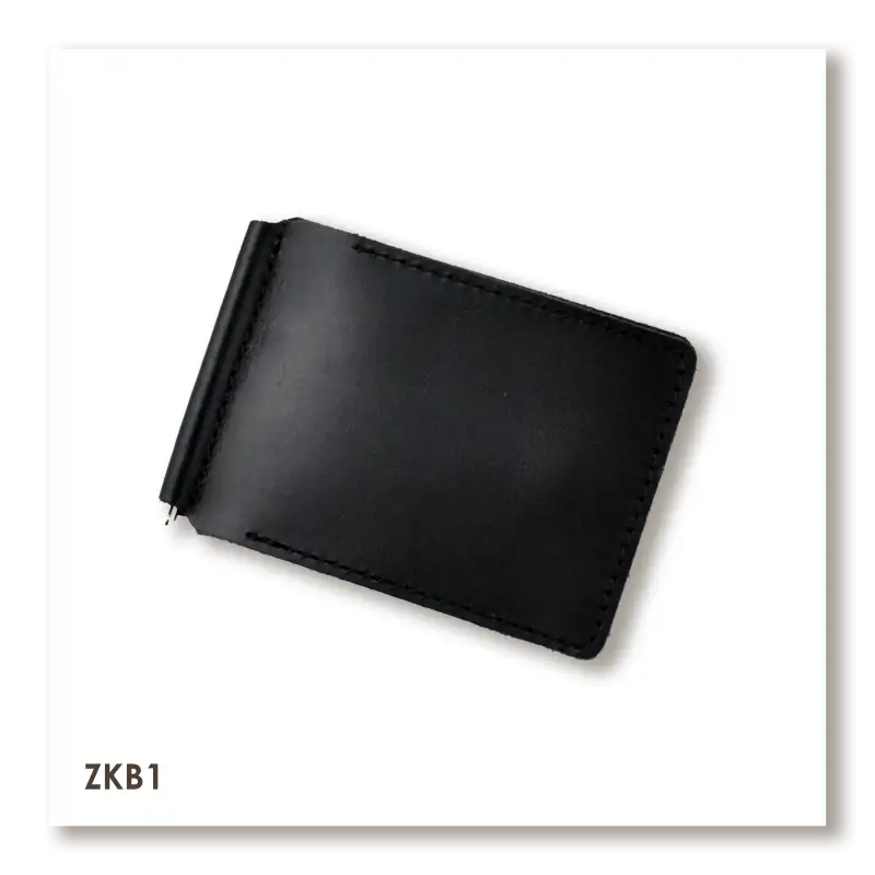 Black Basic Leather Clip for Banknotes and Cards