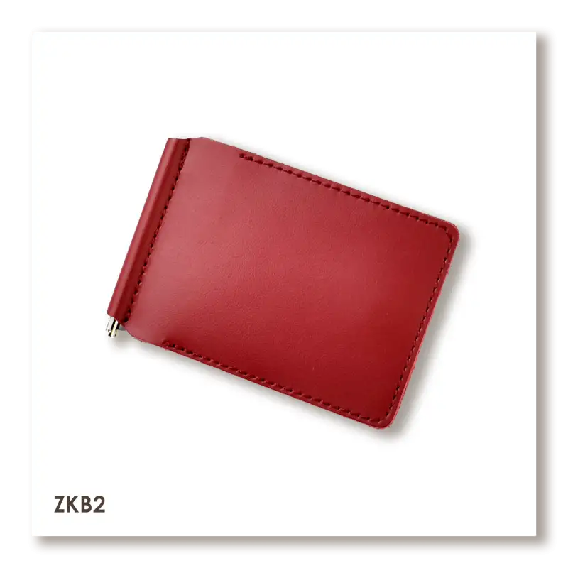 Red Basic Leather Money Clip for Bills and Cards