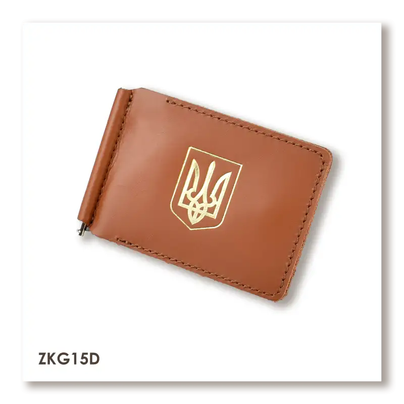 Terracotta Leather Money and Card Clip with Coat of Arms