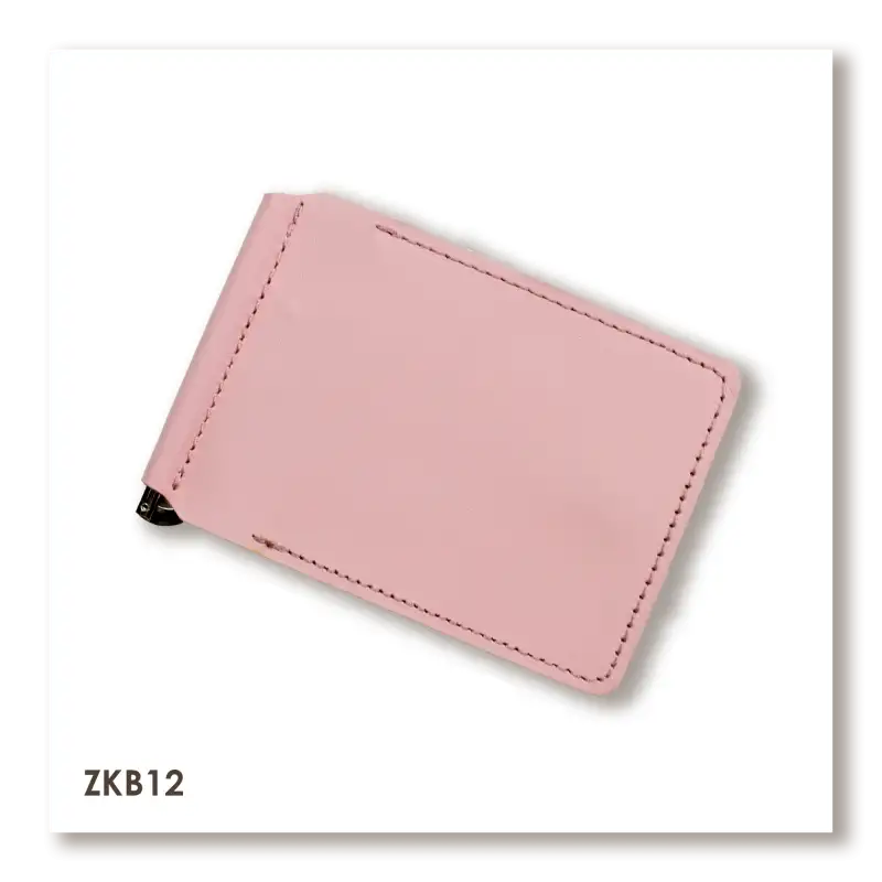 Pink Basic Leather Money Clip for Banknotes and Cards