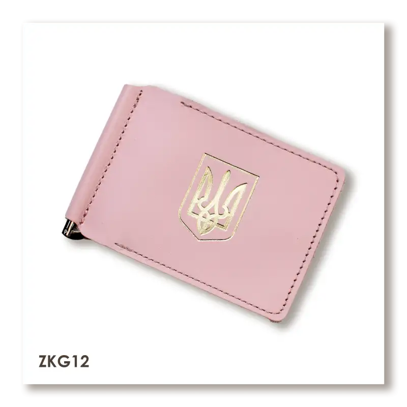 Pink leather bill and card clip with coat of arms