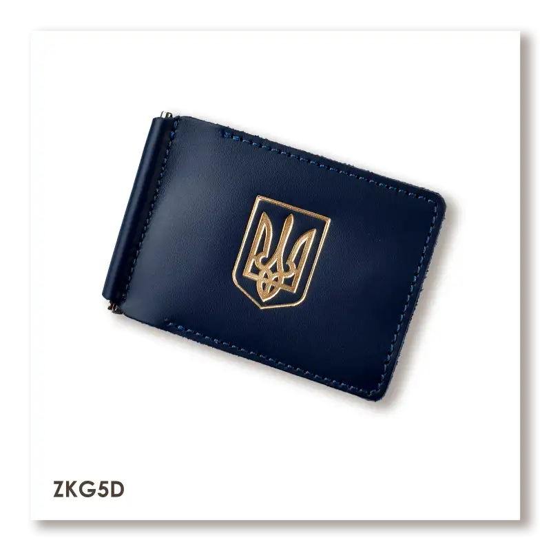 Blue Leather Money and Card Clip with Coat of Arms