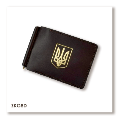 Dark Brown Leather Money and Card Clip with Coat of Arms