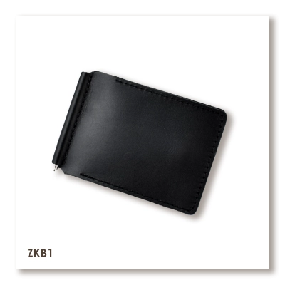 Black Basic Leather Clip for Banknotes and Cards