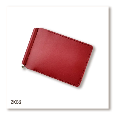 Red Basic Leather Money Clip for Bills and Cards