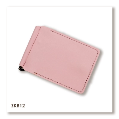 Pink Basic Leather Money Clip for Banknotes and Cards